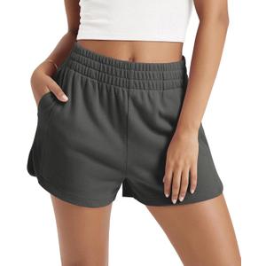 ODODOS Women's Sweat Shorts Cotton French Terry Curved Hem Workout Casual Relaxed Lounge Shorts with Pockets, Charcoal, Small