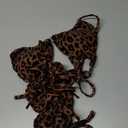 Women Halter String Bikini Set Sexy Thong Cheeky Two Piece Swimsuits Solid Color Bathing Swimwear (Small, Leopard Print Brown)
