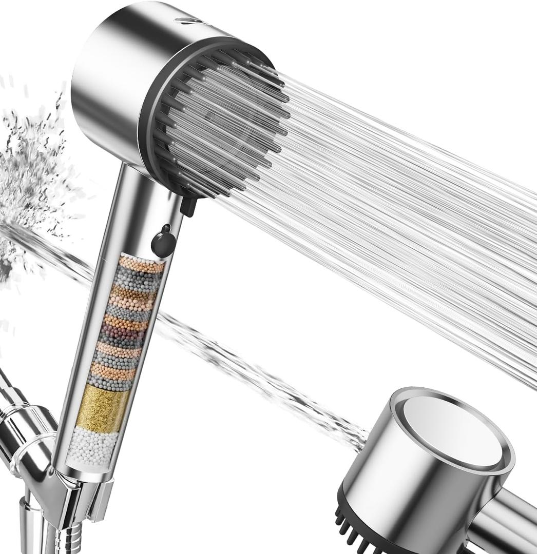 Cobbe Filtered Shower Head with Handheld, High Pressure 5 Spray Mode Showerhead with Filters, Built-in Power Wash for Hard Water - Remove Chlorine - Reduces Dry Itchy Skin, Chrome