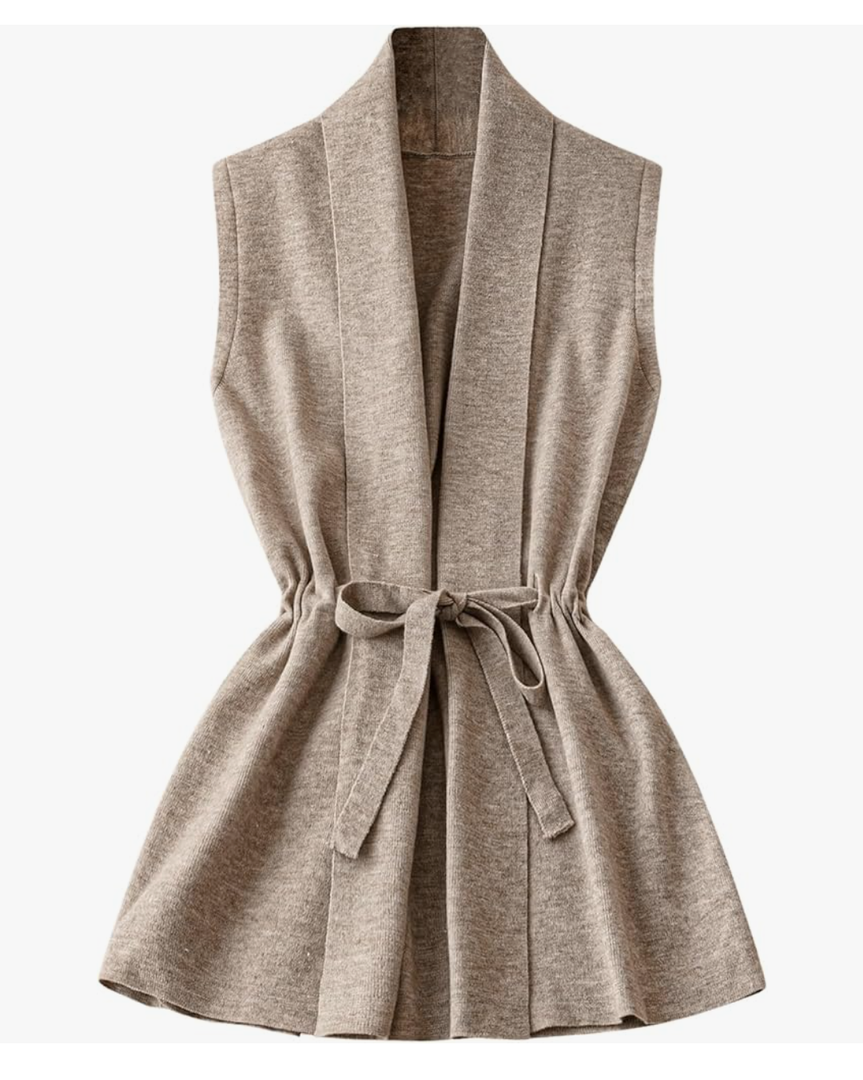 Women's Sleeveless Long Cardigan Sweaters Vest Dressy Fall Casual Open Tie Front Lightweight Cardigan Trendy XL