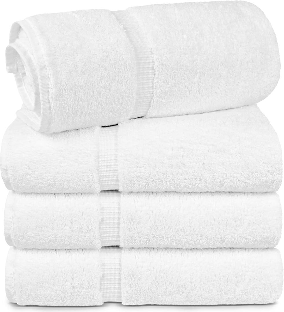 Chakir Turkish Linens 4 Piece Extra Large Bath Towels, Cotton Luxury Turkish Towels for Bathroom, Soft Absorbent Bath Towels, 30 x 60 Inches, White