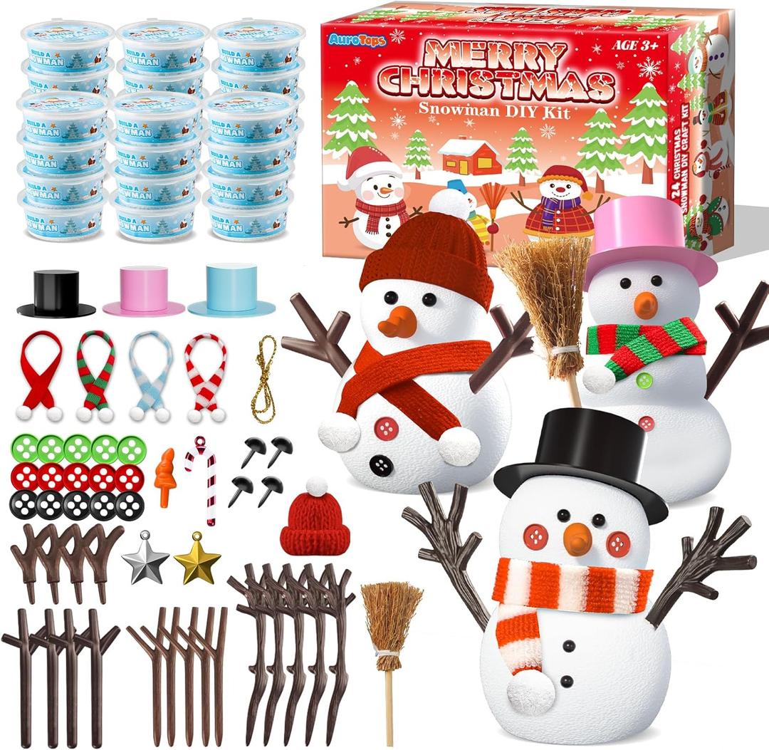 AuroTops 24 Pack Christmas Crafts for Kids,DIY Snowman Kit,Modeling Clay Craft Kits for Kids,Build a Snowman Kit,Christmas Stocking Stuffers Holiday Party Decoration Gifts Bulk