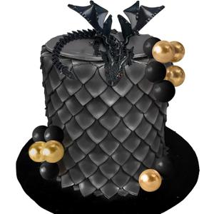 Fantasy Black 3D Dragon Cake Topper Dragon Eggs Cake Decor Black Balls Cake Decor for Baby Shower Birthday Wedding Party Supplies