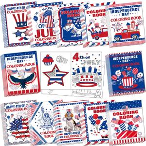 Fulmoon 48 Pcs 4th of July Coloring Books Holiday Activity Supplies Art Creativity Assorted Independence Day Memorial Day Party Favors, DIY Patriotic Color Booklets Gifts