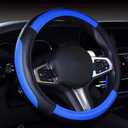 SHIAWASENA Microfiber Leather Car Steering Wheel Cover, Fashion Stitching, Universal 15 Inch Fit, Non-Slip (Black&Blue)