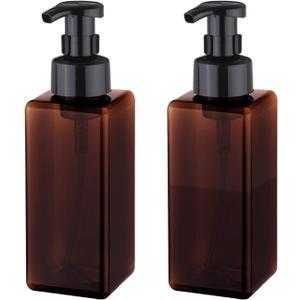 UUJOLY Foaming Soap Dispenser 650ml (22oz) Refillable Plastic Pump Bottle for Liquid Soap, Shampoo, Body Wash (2 Pcs) (Amber)