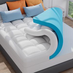 ELEMUSE California King Size Dual Layer 3 Inch Memory Foam Mattress Topper, 2 Inch Cooling Gel Memory Foam and 1 Inch Thick Soft Pillow Top Mattress Pad Cover for Back Pain Relief (Plush Support(white))
