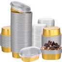 100 Pack Mini Aluminum Baking Cups with Lids, 3 OZ Disposable Ramekins Muffin Liners Containers, Individual Pie Tin Cup for Dessert, Creme Brulee, Pudding, Cupcake