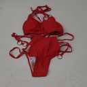 EJsoyo Womens Sexy Thong Bikini Swimsuits String Push up Padded Bathing Suit 2 Piece Cheeky Swimwear with Metal Ring (Large, Red)