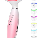 7 Color Galvanic Machines - Red Light Therapy for Face and Neck, Face Massager Tool for Wrinkles, Double Chin, Vibrating Facial Massager with Thermals, Pink