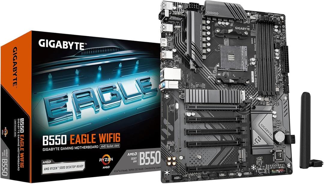 GIGABYTE B550 Eagle WIFI6 AMD AM4 ATX Motherboard, Supports Ryzen 5000/4000/3000 Processors, DDR4, 10+3 Power Phase, 2X M.2, PCIe 4.0, USB-C, WIFI6, GbE LAN, PCIe EZ-Latch, EZ-Latch, RGB Fusion
