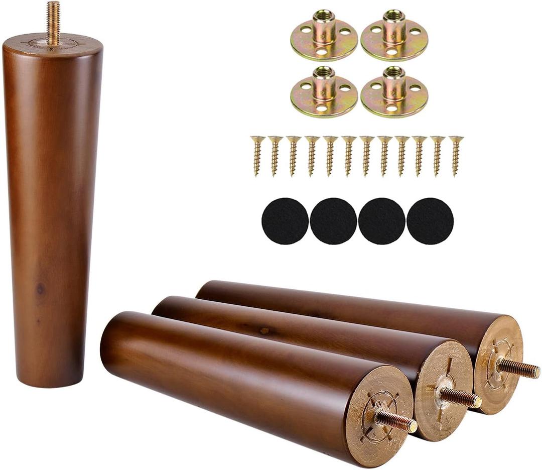 Wood Sofa Legs 8 Inch Set of 4 Cabinet Chair Mid Century Modern Replacement Furniture Feet Set of 4 Screw in Predrilled M8 Bolt