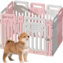 BUMUBI Dog Fence Pet Playpen Clear Puppy Cat Small Play Pen Foldable Kennel Indoor Outdoor Whelping Box for Dogs with Gate (Pink + White, 8 Panels+1 Door)