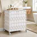 Double Laundry Hamper with Wheels and Lid, 120L Handwoven Laundry Basket