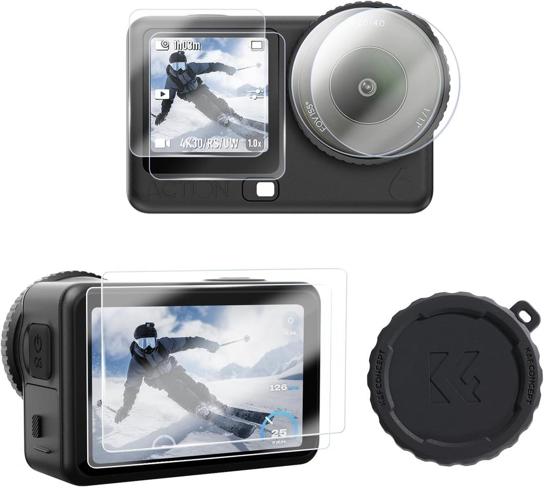 K&F CONCEPT 2-Pack Screen Protector Compatible with DJI Osmo Action 6, Protection High Definition Tempered Glass 9H Hardness Anti-Scratch Anti-Bubble, Action Camera Accessories
