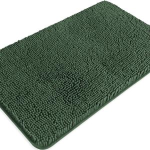 Dark Green Bathroom Rugs  Absorbent and Washable Bath Mat, Non-Slip, Thick Soft Chenille Bath Rugs for Bathroom Floor, Shower, Sink - 20" x 32" (1'8" x 2'8" (Rectangular))