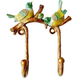 Vintage Bird Shaped Decorative Wall Hook Rack Hanger for Hanging Clothes Coats Towels Keys Hats, 1 Pack Antique Metal Mounted Wall Hook, 2 Birds