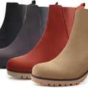 JABASIC Women Casual Ankle Booties Block Heel Slip On Chelsea Boots (Brown)