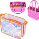 Rexmica Iridescent Beach Bag Organizer Insert (12.4in x 10.2in x 4.3in) Compatible with Bogg Bag(15in x 13in x 5.25in), Beach Bag Insert Divider Pouch Waterproof Liner, Orange