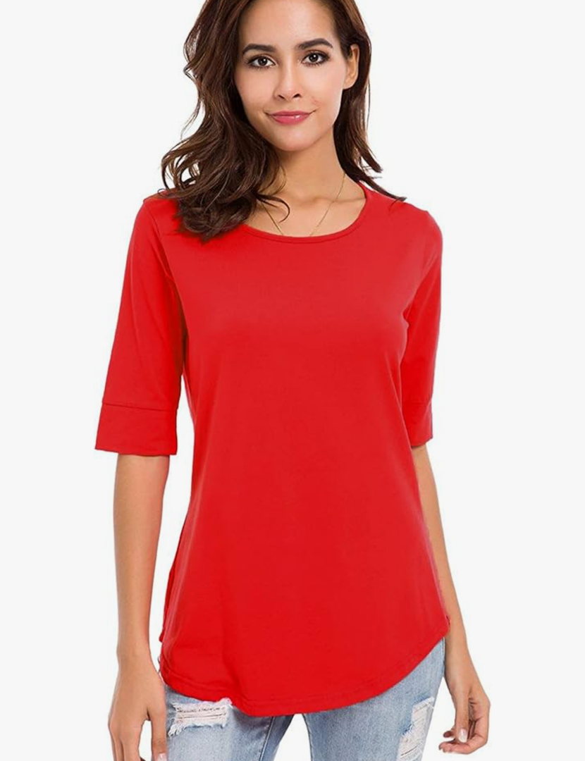 Women's Casual T Shirts Cotton Mid Sleeve Summer Basic Tunics Tee Tops Fashion S
