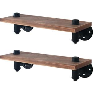 HouseAid Industrial Pipe Floating Shelves, Rustic Farmhouse Pipe Shelf for Living Room, Bedroom, Bathroom and Kitchen, Wall Mounted, Matte Black (Pack of 2)