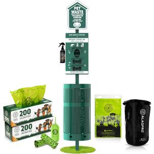 ALAGPRO NEW 2026 Dog Waste Station Outdoor Pet Waste Station with Hand Sanitizer Bottle, Commercial Dog Poop Station with Free 400 Roll, 200 Pull Waste Bags & 50 Can Liners for Backyard, Park & HOA's, Green