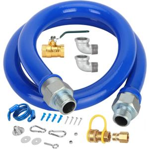 1675kit48 Safety System Kit, 48" Commercial Gas Hose Connector Kit with 3/4" Quick Disconnect, Gas Hose for Kitchen Equipment Commercial Standard Gas Connector, Full Port Valve, Restraining Devices, Blue