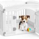 Dog Playpen 4-Panel, 24IN Puppy Playpen, Stable Dog Play Pen Indoors/Outdoor with Secure Locking Door, Plastic Pet Fence for Small & Medium Dogs (Cream White)