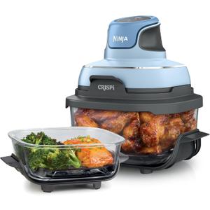 Ninja Crispi 4-in-1 Glass Air Fryer | 450F | Non-Toxic | 4QT & 6-Cup Glass Containers w/Lids | Microwave, Freezer, Dishwasher Safe | Max Crisp, Air Fry, Bake, Recrisp | Periwinkle | FN101PL, 13.39in x 11.97in x 13.58in