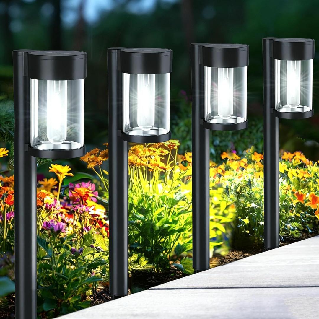 Mancra Solar Pathway Lights Outdoor, 10 Pack Metal & Glass Solar Lights Outdoor Waterproof Landscape Path Lights, Cool White