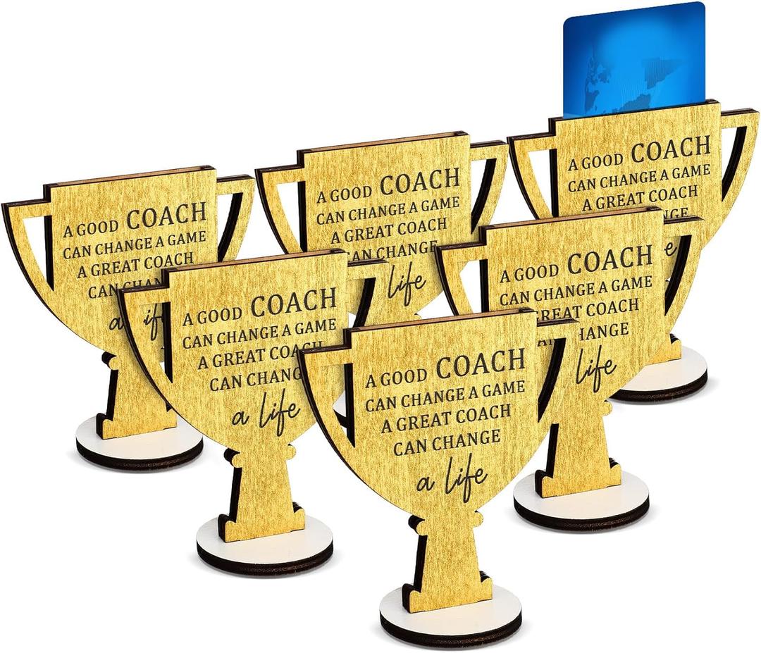 6 Pcs Coach Gift Card Holder Coach Appreciation Gifts for Men Women Wooden Trophy Shaped Card Sleeves Money Cash Holders Thanks Party Decor for Football Basketball Baseball Sports
