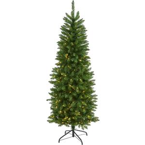 Nearly Natural 6ft Pre-Lit Slim Mountain Pine Artificial Christmas Tree