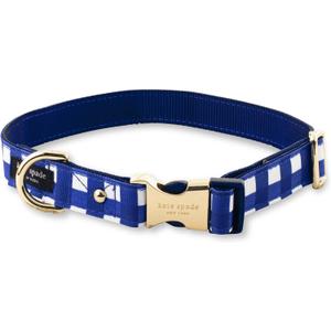 kate spade new york Cute Dog Collar with Gold Metal Details & Plastic Buckle, 15 to 22 Adjustable Dog Collar for Female or Male Dogs, Medium/Large, Navy Gingham
