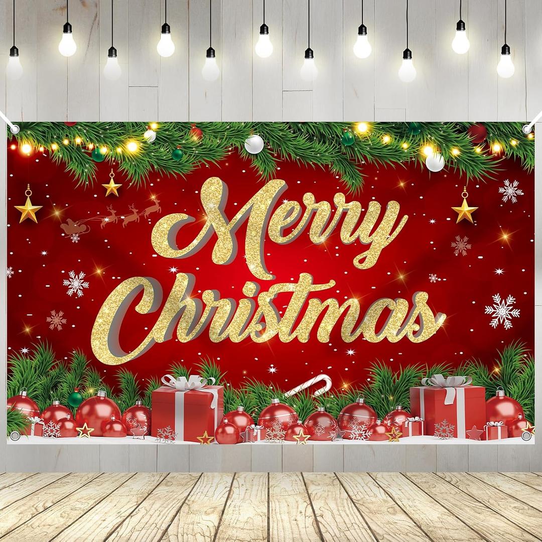 YQUQWN Large Merry Christmas Banner 72x44 Inch Christmas Backdrop for Party Decorations, Family Gatherings, Photo Shoots and Holiday Decor for Kids Party-Christmas Wall Banner