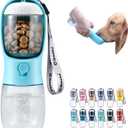 Dog Water Bottle with Food Container, Travel Puppy Water Bowl, Portable Pet Dispenser, Cat Walking and Hiking Dog Gift (10oz, #01 Blue)
