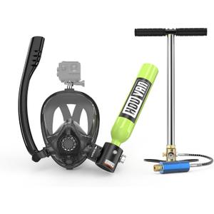 Mini Scuba Tank with Snorkel Mask 0.5L Inflatable Diving Tank with Full Face Diving Mask Pony Bottle Backup Diving Air Tank Suits for Recreational Snorkeling Shallow Diving