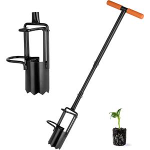 Bulb Planter Tool Long Handle, Tulip Bulb Planter Tool with Serrated Base & Double Pedal, Soft T Grip Sod Plugger, Heavy Duty Bulb Planter Tool for Digging Holes Sowing Plant Bulb