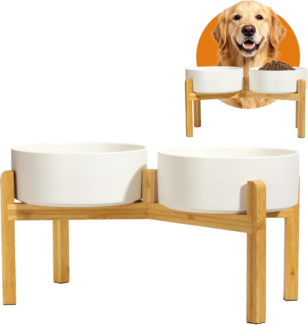 Elevated Ceramic Dog Bowl Set, Dog Food and Water Bowl Set with Stand