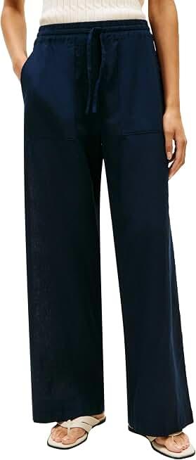 Tommy Hilfiger Women's Linen Pants Wide Leg Casual Pants with Pockets L/G