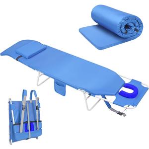 3 in 1 Women Comfort Backpack Tanning Beach Chair with Face Hole & Cushion | Portable Folding Lounge Sun Chair for Adult Outside Reading Sunbathing Poolside Camping | Reclining 6 Position | Royal Blue