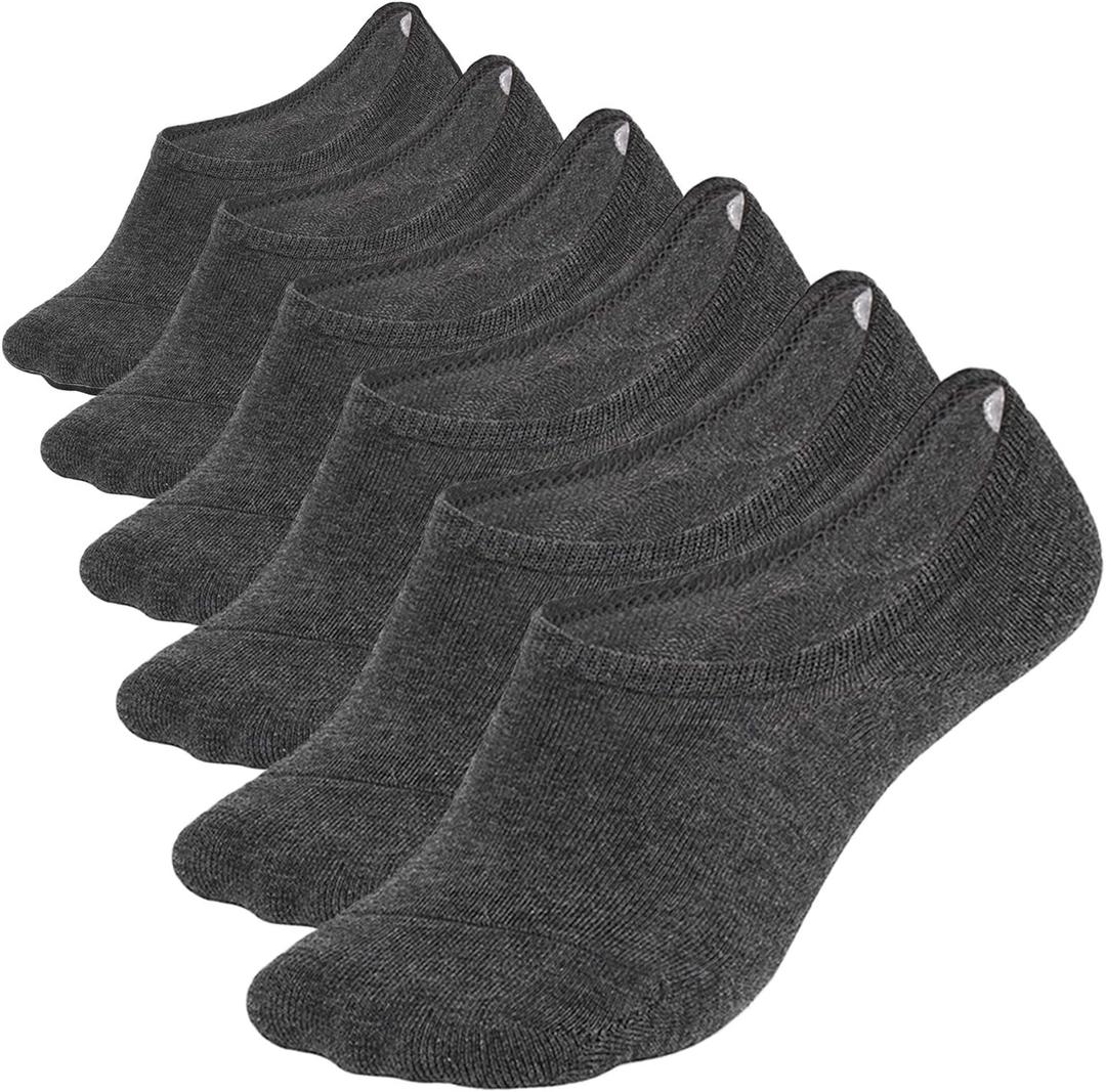 WHISPER DEER No Show Socks Men Invisible Low cut Loafer Sneaker Socks Non-Slip (9-12, 6grey)