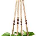 Mkono Macrame Plant Hanger Indoor Jute Hanging Planter Basket with Wood Beads Decorative Flower Pot Holder No Tassels for Indoor Outdoor Boho Home Decor 35 Inch, Brown, Set of 1 (POTS NOT Included)