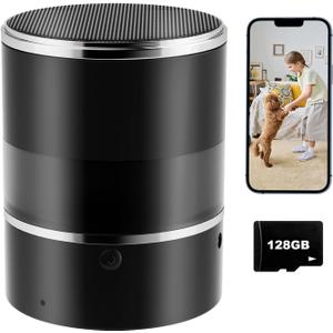 Security Camera with Bluetooth Speaker, 1080P Wireless WiFi Camera for Home/ Office/ Baby/ Pet, Indoor Camera with Motion Detection, Night Vision, APP, Local & Cloud Storage (Included 128G SD Card) (Black)