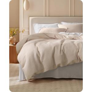 Bedsure Cotton Duvet Cover Set - 100% Cotton Waffle Weave Beige Duvet Cover California King, GentleSoft and Breathable Cal King Bedding Set for All Season, 3 Pieces, 104"x98"