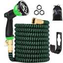 100 ft Expandable Garden Hose - Kink Free Flexible Water Hose with Thumb-Controlled 10-Function Nozzle, 3/4 Solid Brass Connectors, Retractable Latex Core - Lightweight Expanding Hose