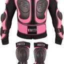 Kids Motorcycle Jacket Dirt Bike Gear,Motocross Spine Chest Protector Armor Suit with Knee Shin Guards (X-Small, Pink)