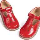 Bellocasa Toddler Girls Mary Jane Dress Shoes - Ballerina Flats for Little Girl Party School Uniform Shoes(JY5306 Red, 29)