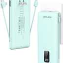 charmast Portable Charger with Built-in Cables and Plug, 10000mAh USB C Power Bank Fast Charging, External Battery Pack Slim, Travel Essentials Compatible with iPhones, Samsung Galaxy, iPad