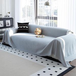 Durable Couch Cover Blanket, Sofa Blanket Cover Washable, Oversized Couch Cover Pet Friendly, Chenille Sofa Cover Blanket for 2-3 Cushions Sofas Solid Color(71"x 118"/Light Grey/1pc)