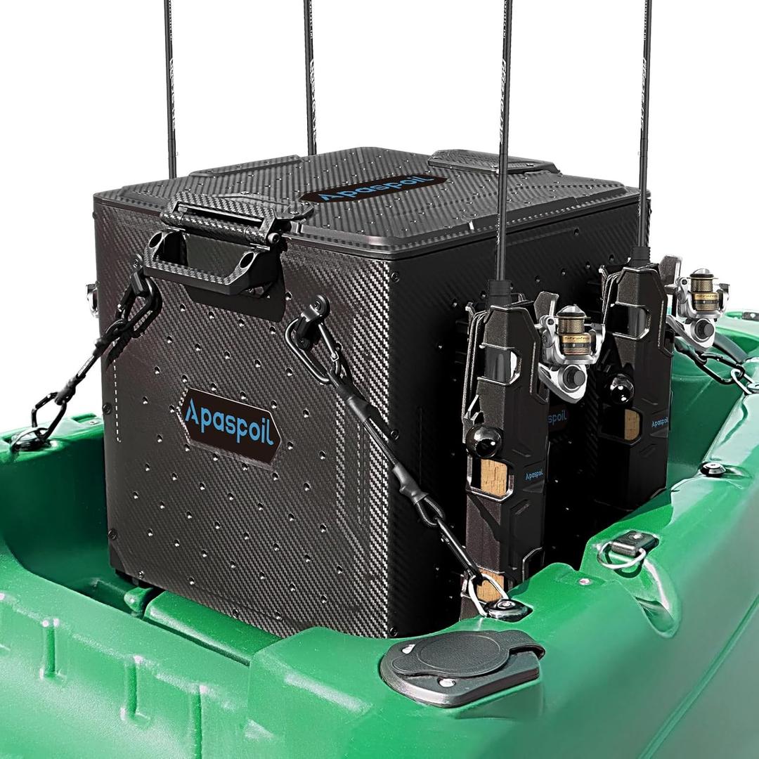 Kayak Fishing Crate with 4 Rod Holders | 13"x13" Kayak Tackle Storage Box & Gear Organizer | Durable, Compact Kayak Crate Storage for Most Fishing Kayaks, common